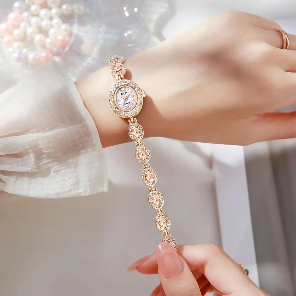 Bracelet Dress Watch Dainty Oval Stainless Steel Quartz Watch Waterproof Vintage Gold Watch for skim tire Women Crystal Diamond Elegant 