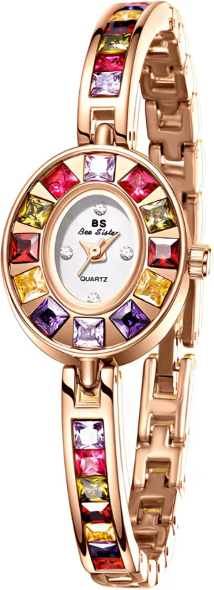 Bracelet Small Dial Dress vie Wrist Watch Waterproof Watch with Stainless Steel Band FANMIS Luxury Vintage Colorful Crystal Oval Watch Elegant Ladies 
