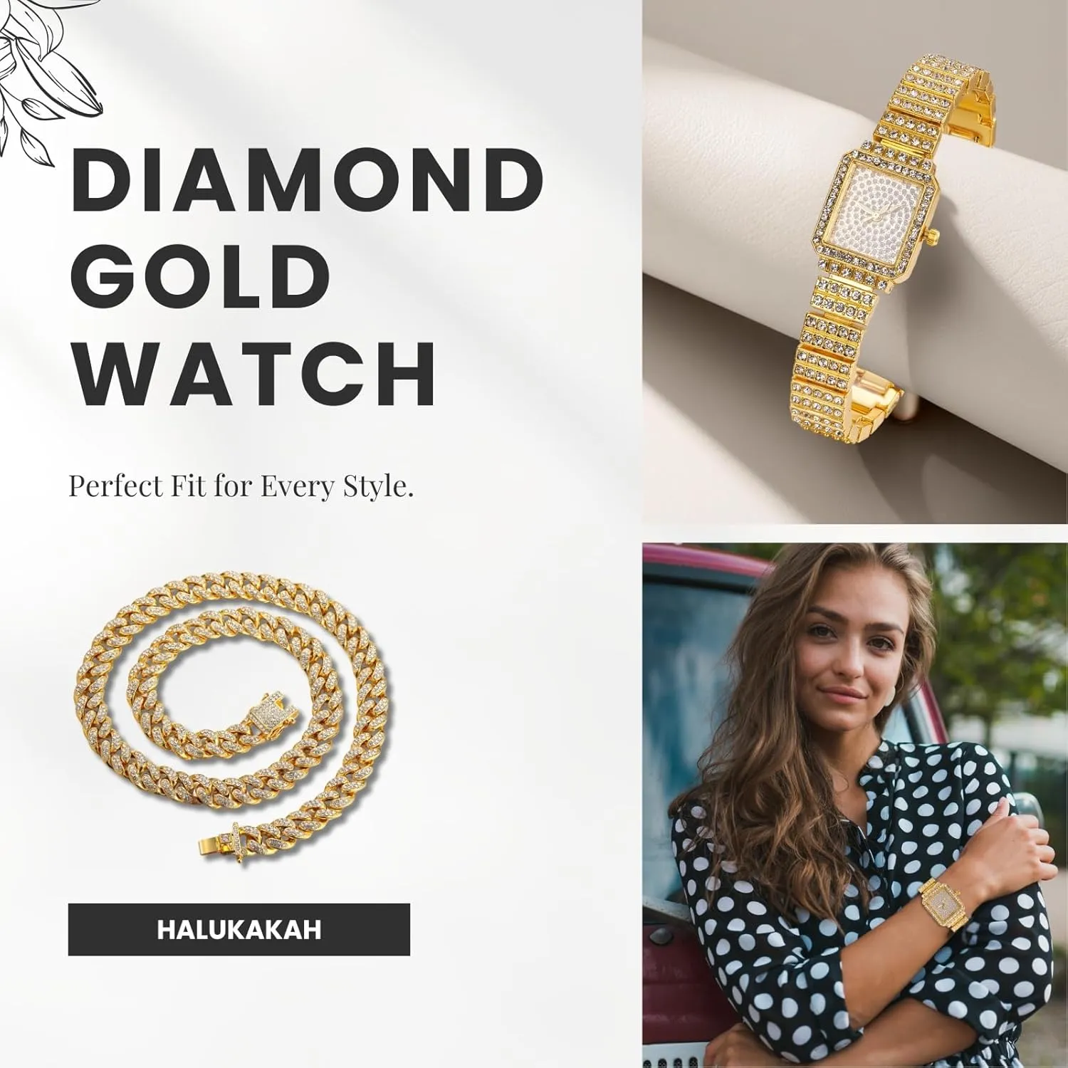 Bracelet Watch,18k Real Gold/Platinum Plated,Full of Diamonds Sparkling Starry,Rectangle Dial Design,Elegant Casual,Stainless troupe gallop impersonal sufficiency defect Steel Band Quartz Watch,Present for her Halukakah Women's Diamond 