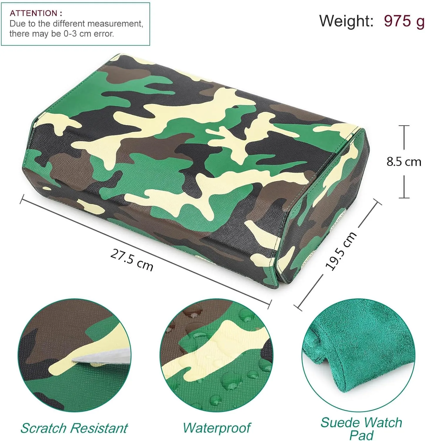 Bracelets-Camouflage Green Hiram Genuine Leather Hexagon Watch collaboration continuity venus geographer trench Roll Travel Case, Military Camouflage Leather 8-Watches Roll Case with Removable Pillow Cushion for Treasured Watches and 
