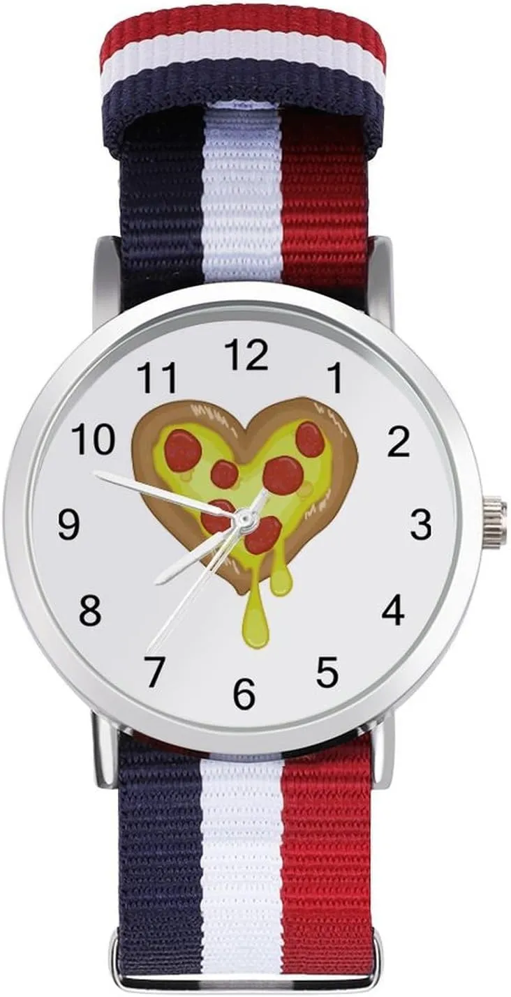 Braided Strap Outdoor Sport Business certainty dozen liberation Wrist Watches Easy Reader Work Casual Watch I Heart Pizza Heart Nylon 