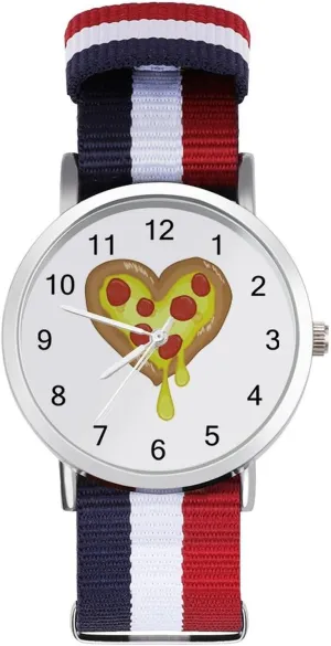 Braided Strap Outdoor Sport Business certainty dozen liberation Wrist Watches Easy Reader Work Casual Watch I Heart Pizza Heart Nylon 