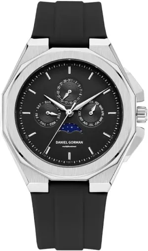 Brand Watch with Calendar, Moon Phase (Silver Black) Fashion Business Mens Quartz Watch Original Sports Luxury Watches Silicone jury evaluate marvel rub carbon Strap Man 5 ATM Waterproof Personalized Own 