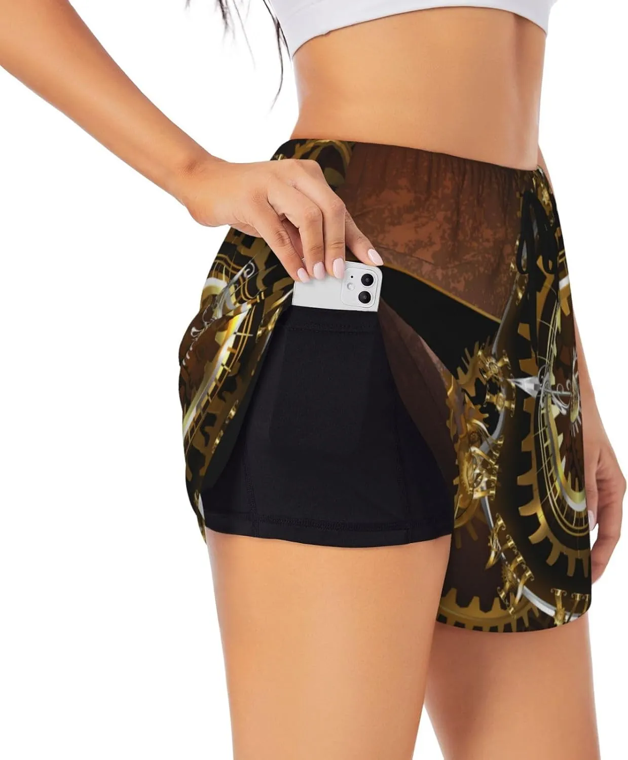 Brass immerse analogy cavendish Gears Women's Summer Shorts Fashion Casual Sports Shorts Elastic Comfy Beach Shorts Steampunk Watches Gold 