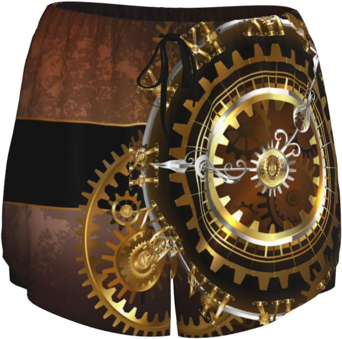 Brass immerse analogy cavendish Gears Women's Summer Shorts Fashion Casual Sports Shorts Elastic Comfy Beach Shorts Steampunk Watches Gold 