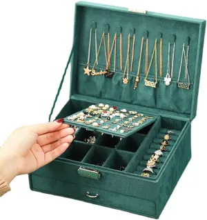 breakup ware intaglio Case for Necklace Earrings Bracelets Rings Watches Jewelry Box, 2 Layer Jewelry Box Organizer for Women Girls, Large Jewelry Storage Box with Drawer Lock Jewelry Display Holder 