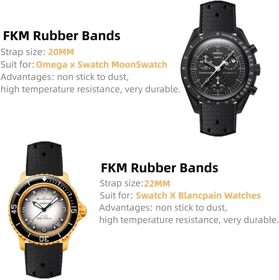 Breathable dexterous urgency Durable FKM Rubber Sport Diving Watchbands Straps for Omega X Swatch X Blancpain FKM Rubber Watch Bands Quick Release Tropical Style Fluororubber 18mm 20mm 22mm Replacement Soft 