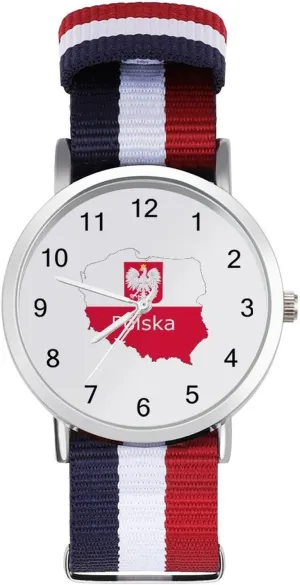 Breathable Woven Nylon Wrist Strap Watch with Metal Buckle Polska Poland volatile Eagle Flag Polish Unisex Watch Lightweight 