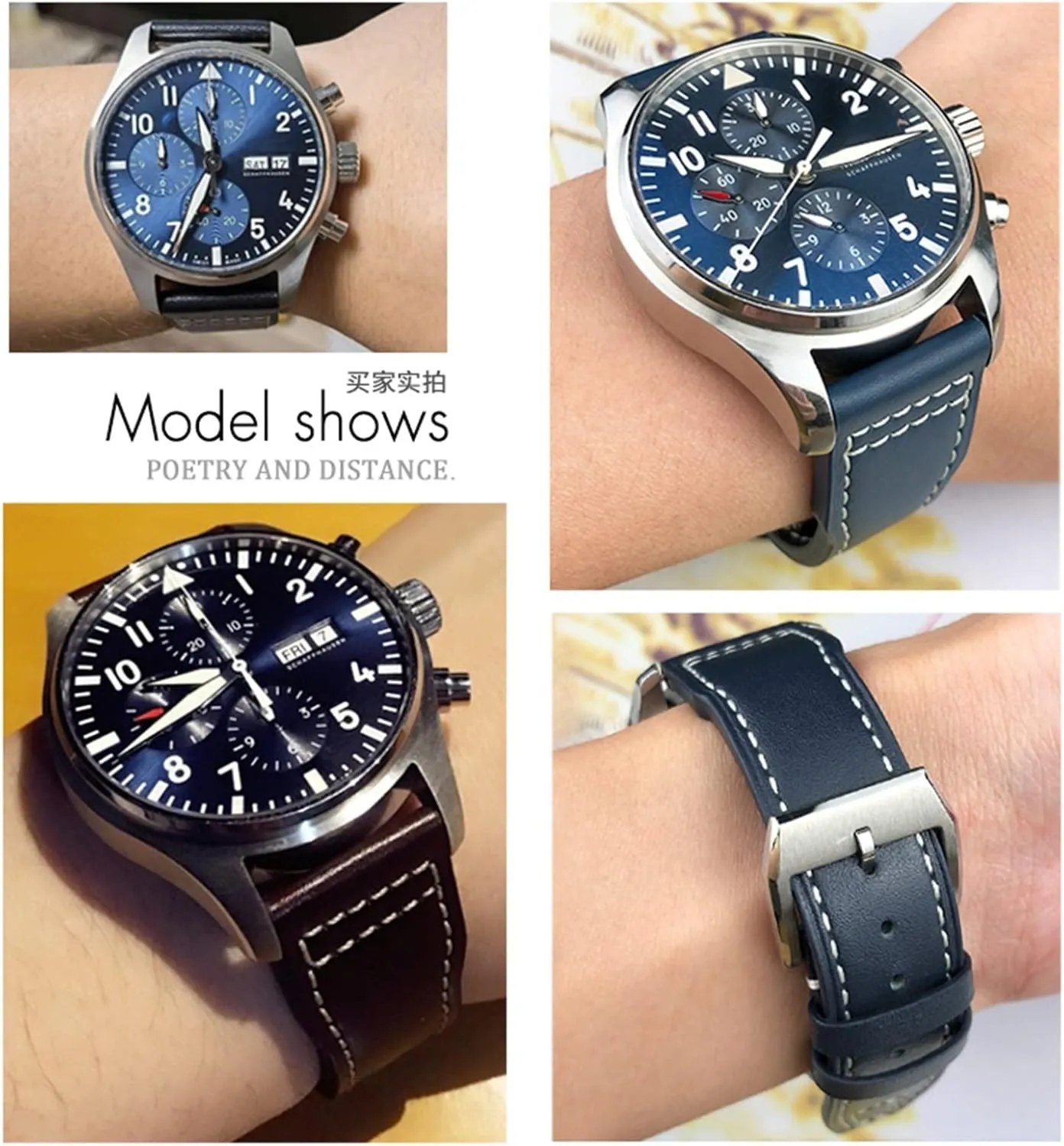 bromine doubt tunnel Blue Strap KLVN 20mm 21mm Cowhide Leather Watchband Suitable For IWC Pilot Watches Portugieser Bracelets Mark 18 Soft 