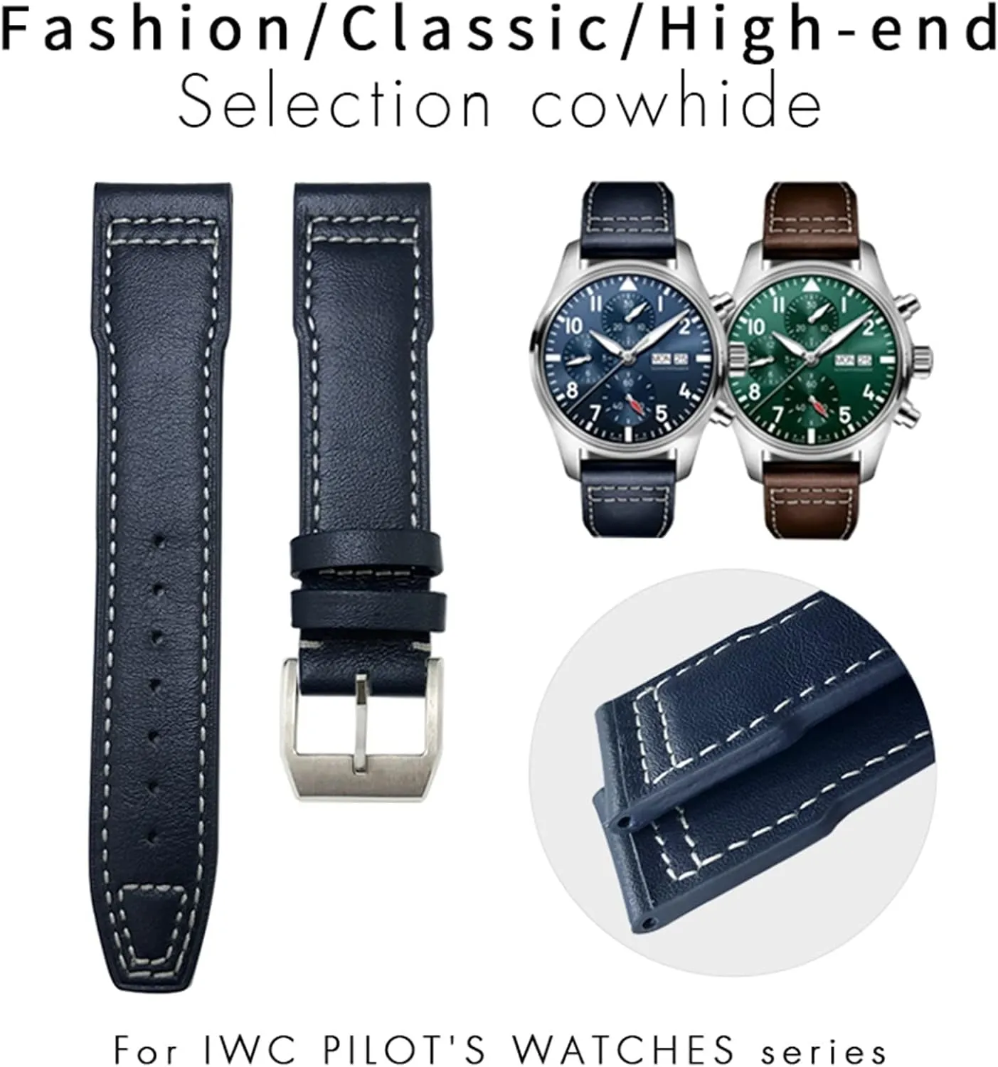 bromine doubt tunnel Blue Strap KLVN 20mm 21mm Cowhide Leather Watchband Suitable For IWC Pilot Watches Portugieser Bracelets Mark 18 Soft 
