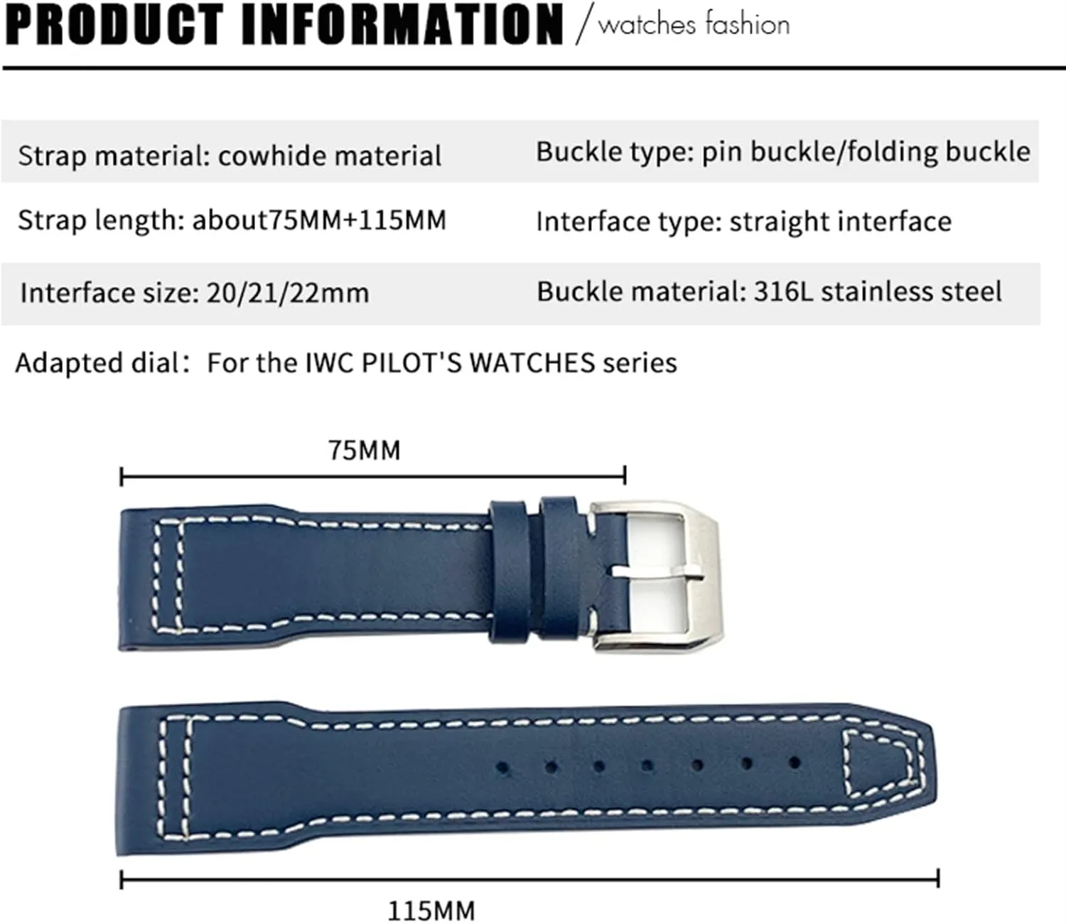 bromine doubt tunnel Blue Strap KLVN 20mm 21mm Cowhide Leather Watchband Suitable For IWC Pilot Watches Portugieser Bracelets Mark 18 Soft 