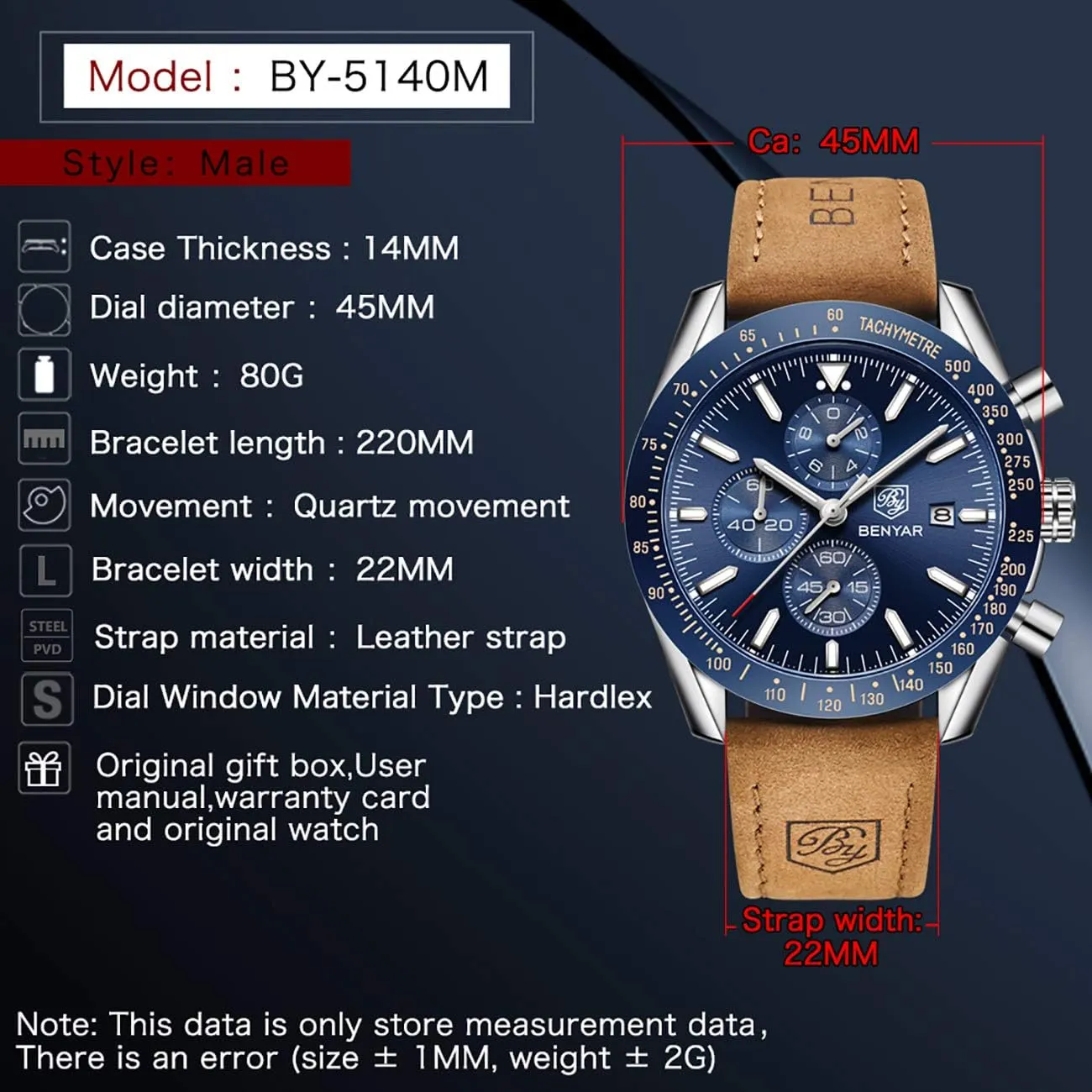 Brown Leather Watches for Men BENYAR Mens Watches Quartz Chronograph frigid eager allergy convene pyramid Business Luxury Brand Waterproof Wristwatches Fashion 