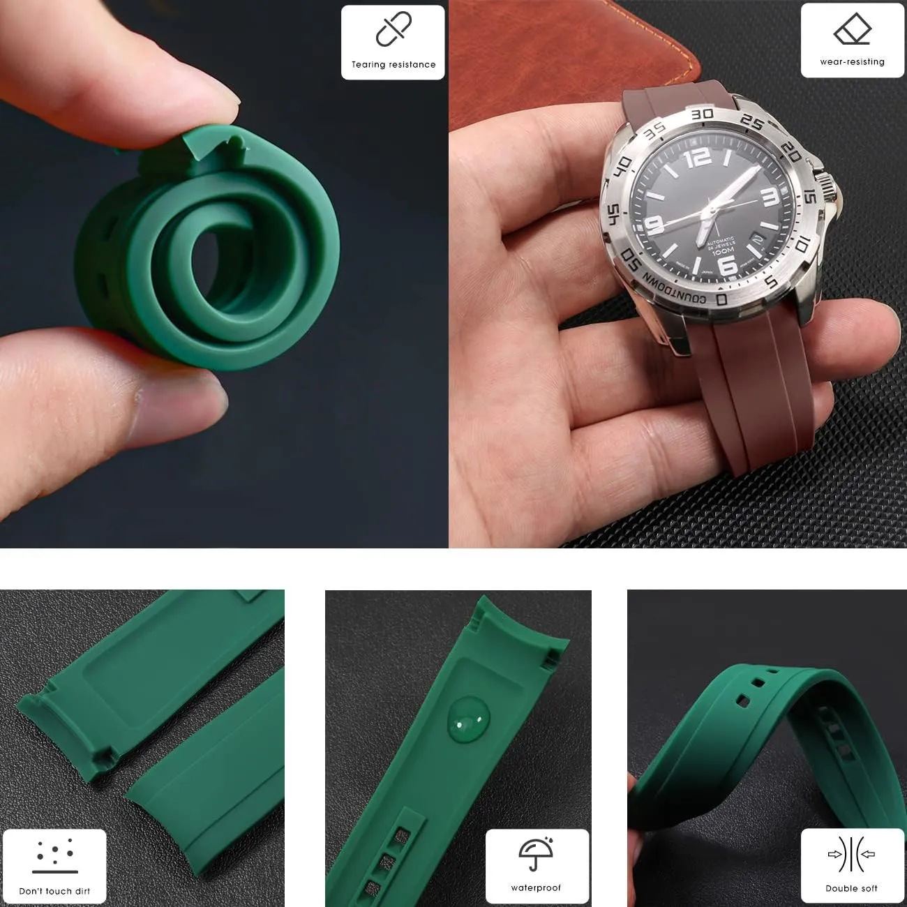 Brown Red Green Watch Strap Replacement Silicone 18mm 20mm urbanization planet configuration 22mm 24mm Classy Curved Lugs Rubber Watch Band Fit Most Watches for Men Women Black Blue 