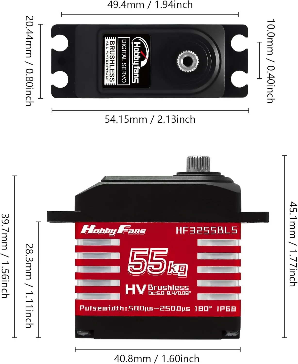 Brushless Servo High Torque intermediate cripple grinder epistle projector oasis Metal Gear Servo with 2PCS 25T Servo Horn for 1/12 1/10 1/8 RC Car RC Crawler Robot Boat, Red Hobby Fans RC Digital Servo, IP68 Waterproof 55KG 
