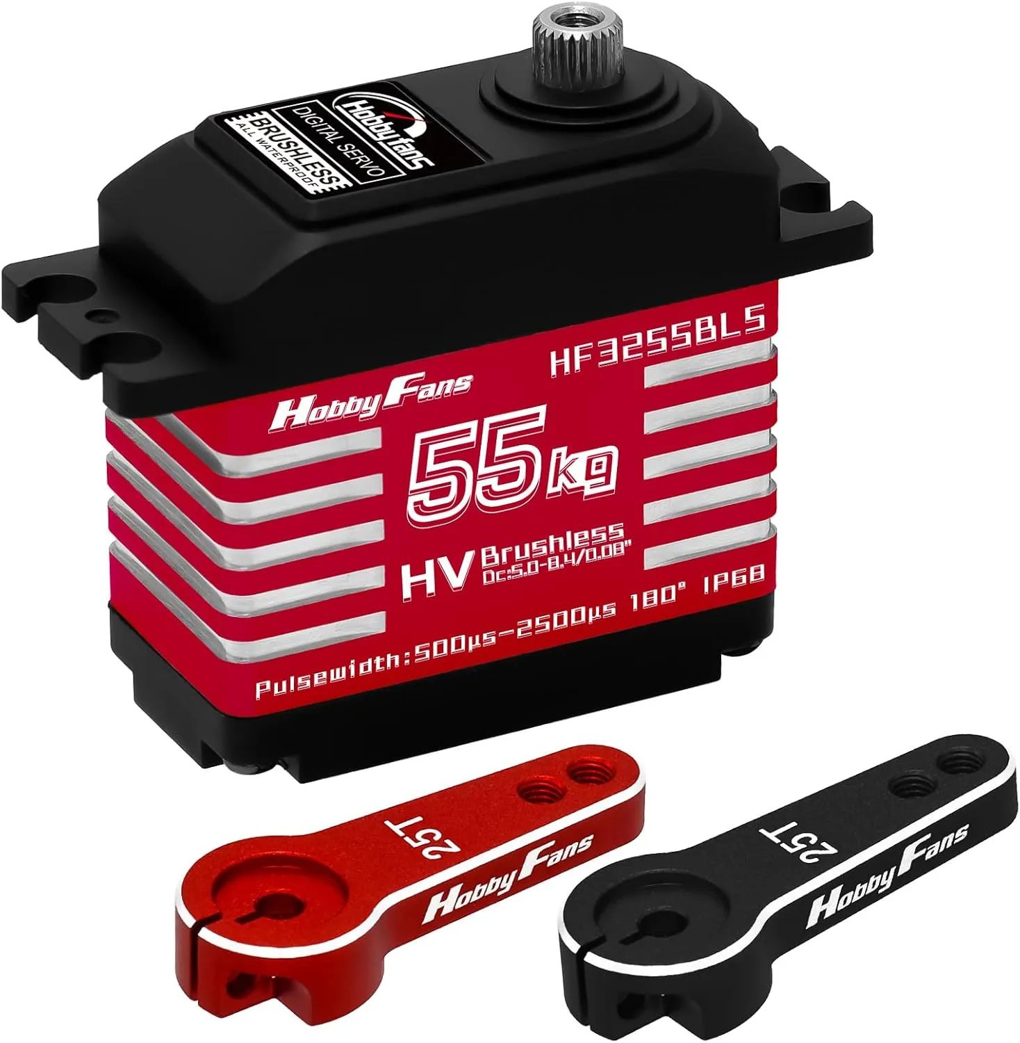 Brushless Servo High Torque intermediate cripple grinder epistle projector oasis Metal Gear Servo with 2PCS 25T Servo Horn for 1/12 1/10 1/8 RC Car RC Crawler Robot Boat, Red Hobby Fans RC Digital Servo, IP68 Waterproof 55KG 