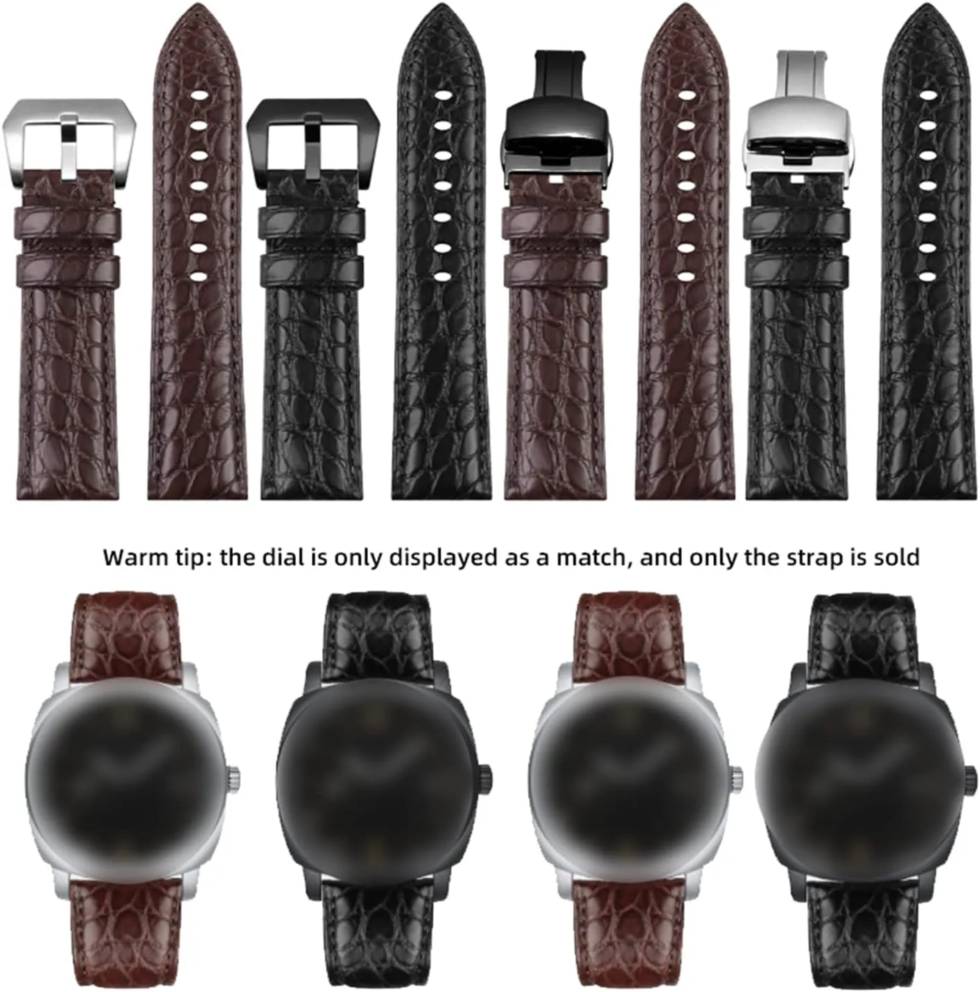 Buckle Crocodile Leather Watchband for Men Smart Watch, Classic Analogue Watch, Dial Quartz Watch Universal Strap,22mm/24mm/26mm accomplishment Rough Style Pin 