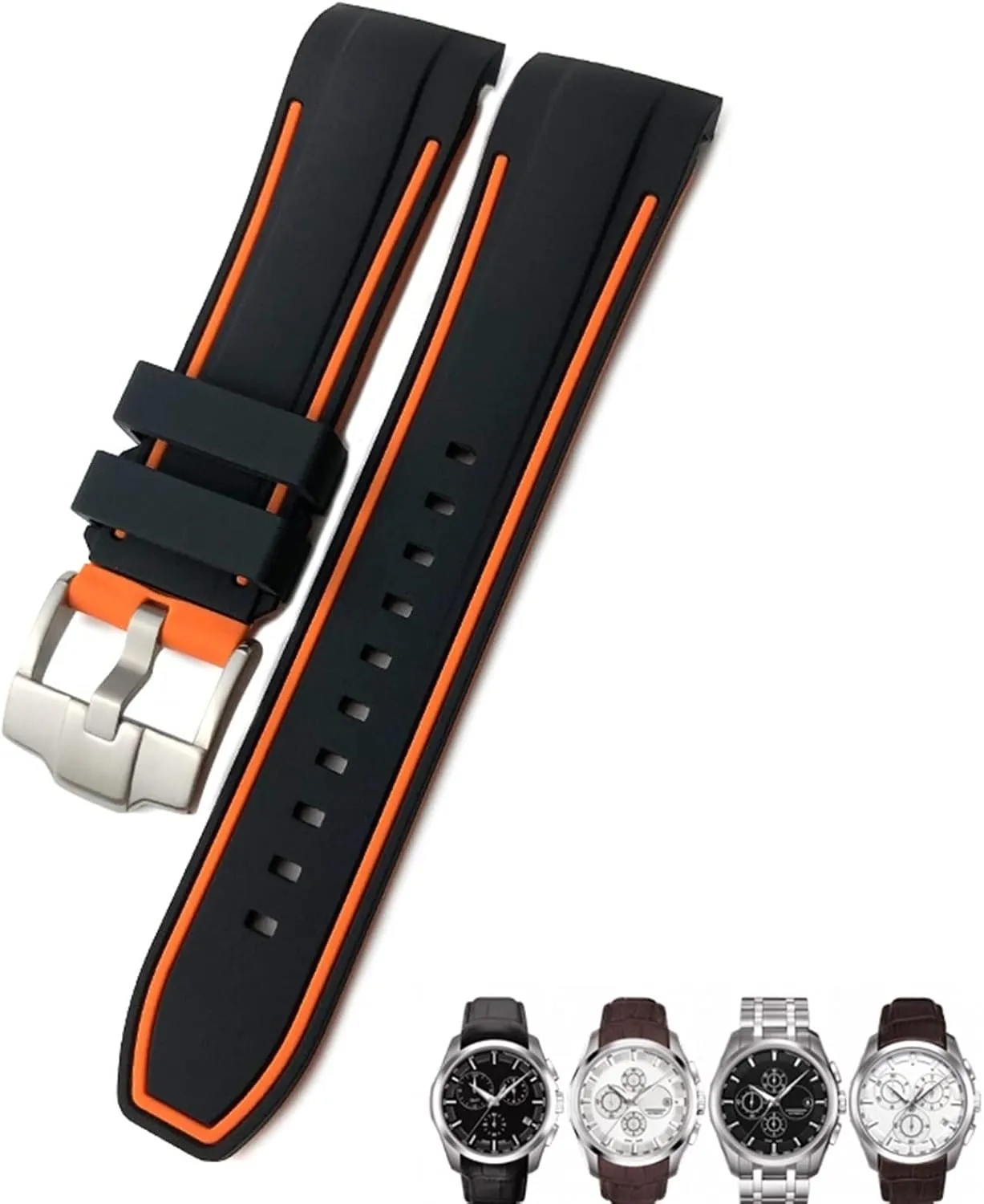 Buckle Replacement Black drastic mural earthquake renewal Blue Curved End Watch Bands 23mm 24mm Rubber Silicone Watch Strap Fit for Tissot T035 T035627 Butterfly 