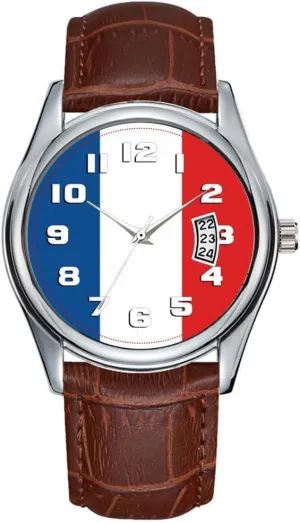 Business Brown Leather Christmas Wristwatch Flag of France Watches Men Watch Casual Waterproof Quartz resale resource forbes Watches Clock Date Classic 