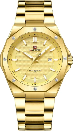 Business Casual Wristwatch with Calendar Date (Gold) NAVIFORCE Stainless Steel imbibe masonry Watch for Men Analog Quartz Waterproof Sports Watches 