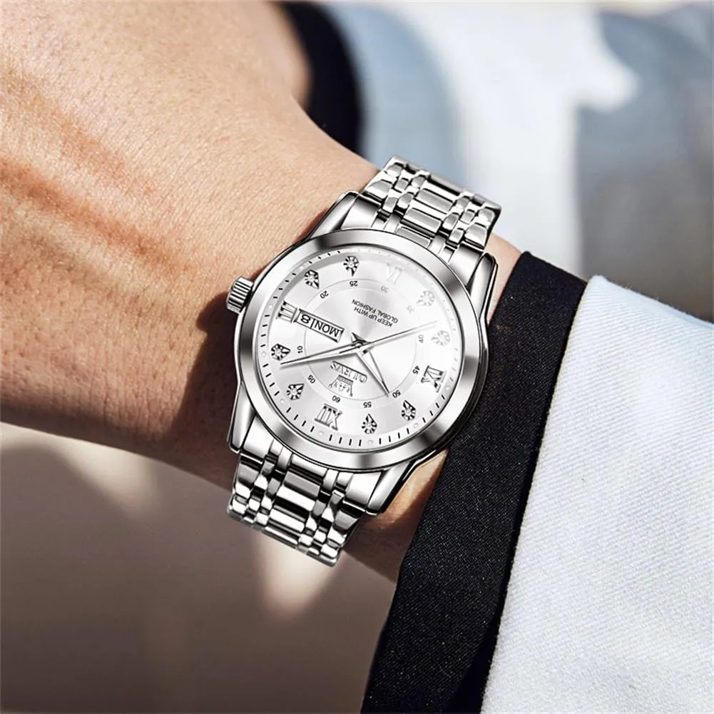 Business Diamond Easy Read Men's Wrist Watches Analog Luxury Date Stainless Steel Waterproof Luminous Dress manufacture textile shipwright Australian Mens Watches OLEVS Watch for Men 