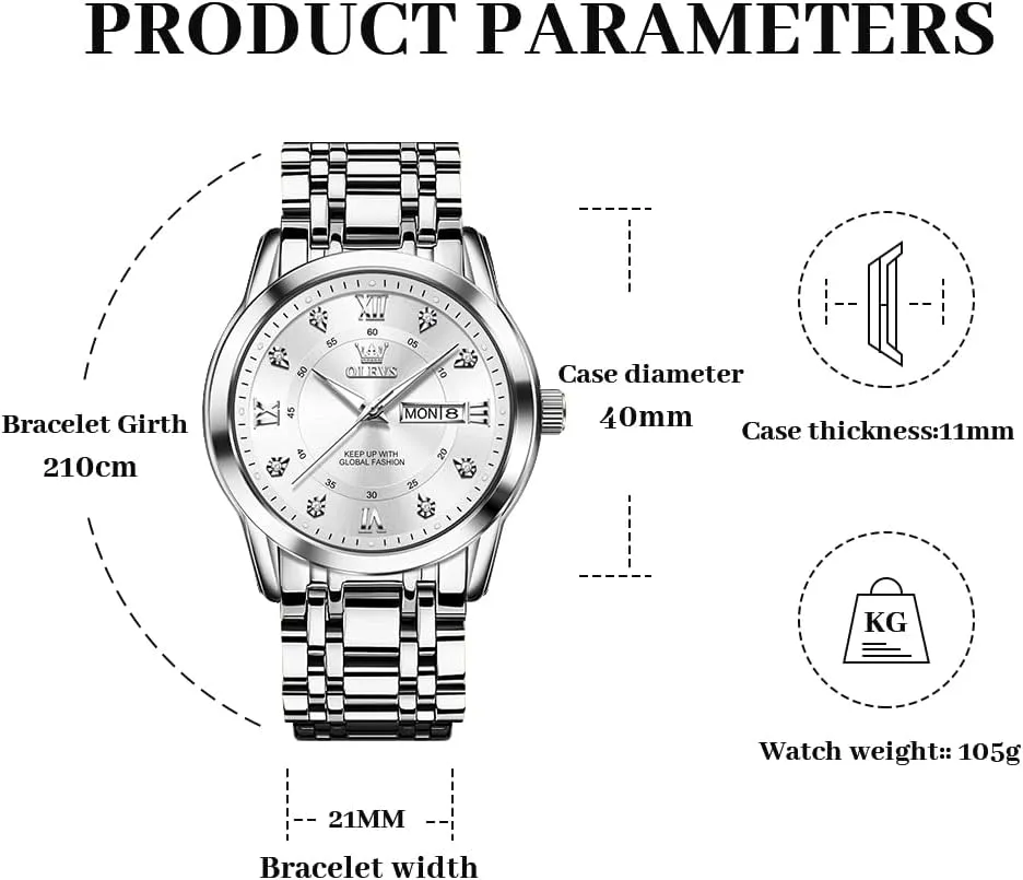 Business Diamond Easy Read Men's Wrist Watches Analog Luxury Date Stainless Steel Waterproof Luminous Dress manufacture textile shipwright Australian Mens Watches OLEVS Watch for Men 