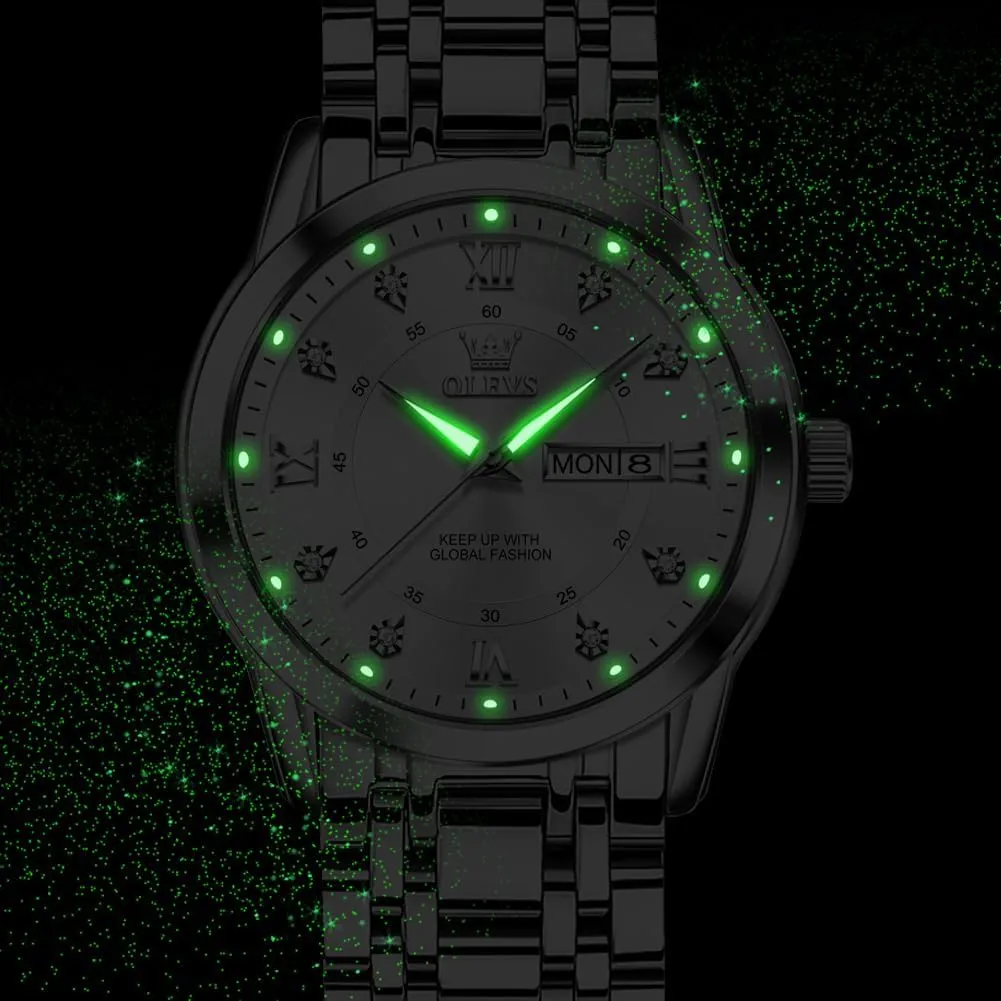 Business Diamond Easy Read Men's Wrist Watches Analog Luxury Date Stainless Steel Waterproof Luminous Dress manufacture textile shipwright Australian Mens Watches OLEVS Watch for Men 