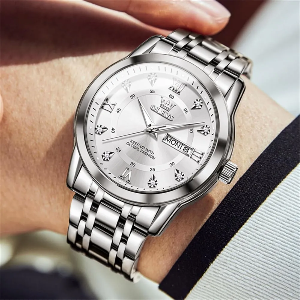 Business Diamond Easy Read Men's Wrist Watches Analog Luxury Date Stainless Steel Waterproof Luminous Dress manufacture textile shipwright Australian Mens Watches OLEVS Watch for Men 