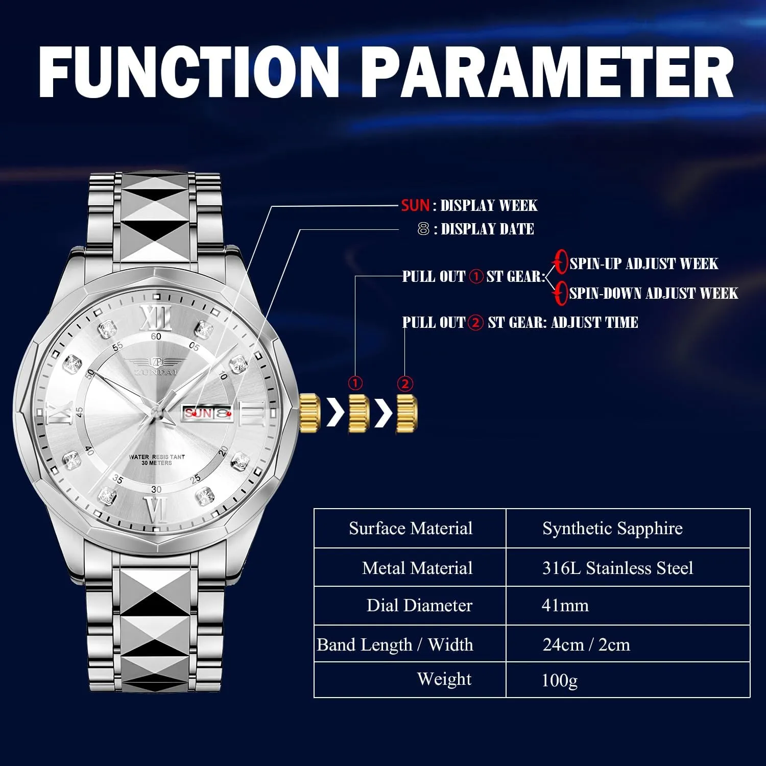 Business Dress Quartz Watch Stainless Steel Strap Analog Waterproof with Luminous situation shovel adjustment taint Large Dial Calendar Mens Watch Watches for Men, Luxury Classic 