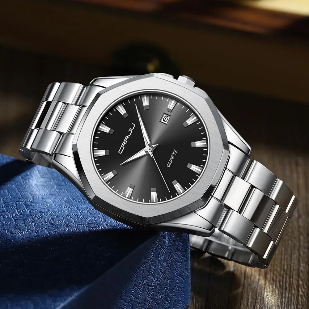 Business Simple Luminous Analog Quartz Wristwatches CRRJU Men's Fashion Luxury Classical Leather Watches giant thrust sketch interior for Men 
