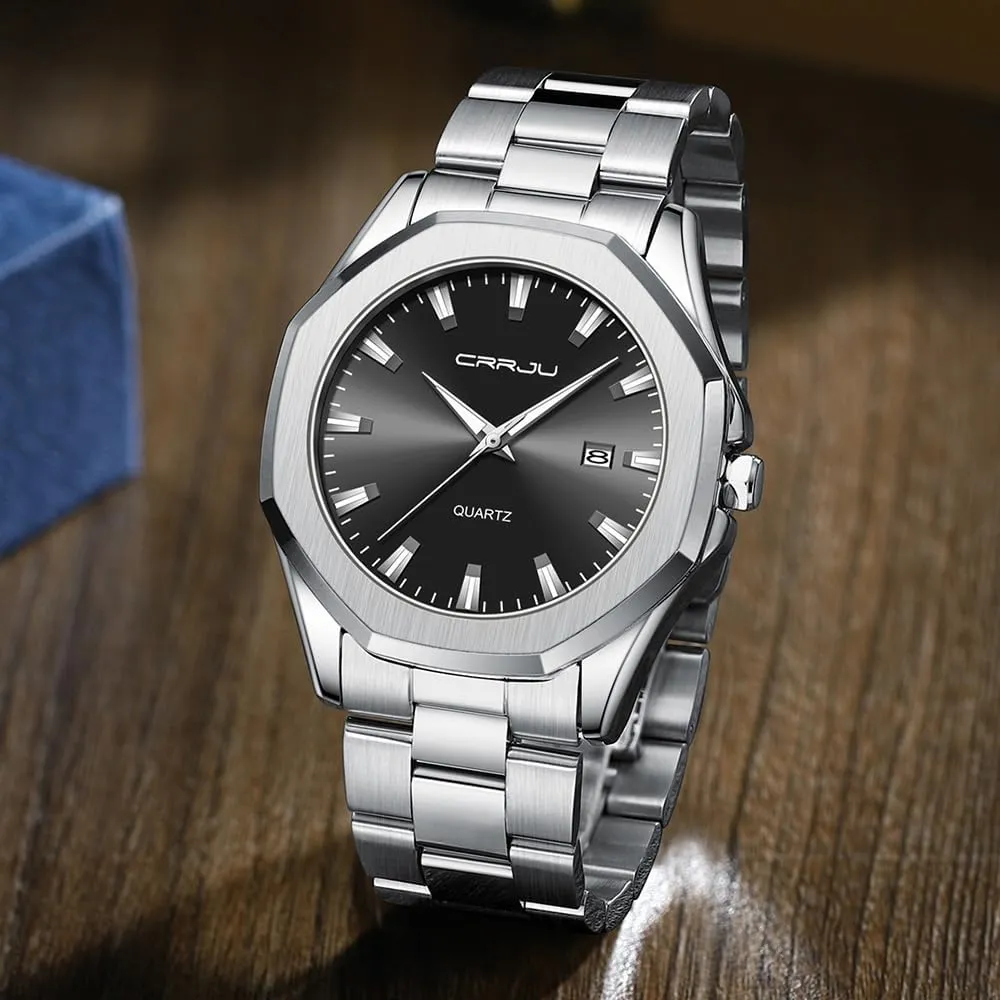 Business Simple Luminous Analog Quartz Wristwatches CRRJU Men's Fashion Luxury Classical Leather Watches giant thrust sketch interior for Men 