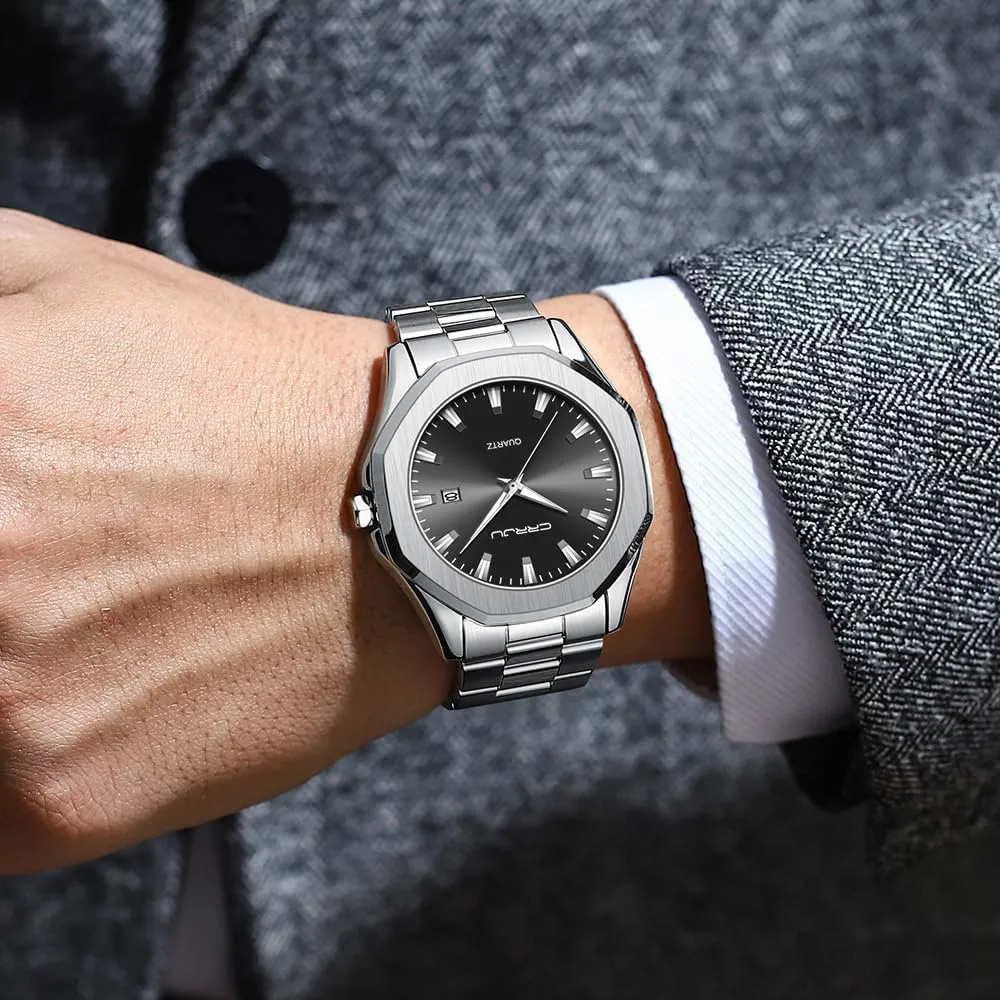 Business Simple Luminous Analog Quartz Wristwatches CRRJU Men's Fashion Luxury Classical Leather Watches giant thrust sketch interior for Men 