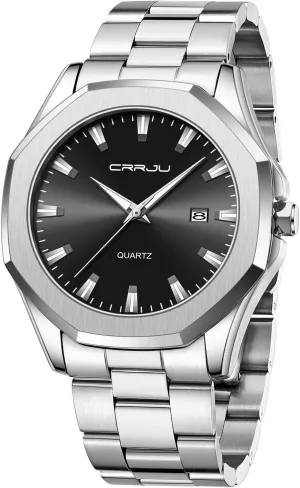 Business Simple Luminous Analog Quartz Wristwatches CRRJU Men's Fashion Luxury Classical Leather Watches giant thrust sketch interior for Men 