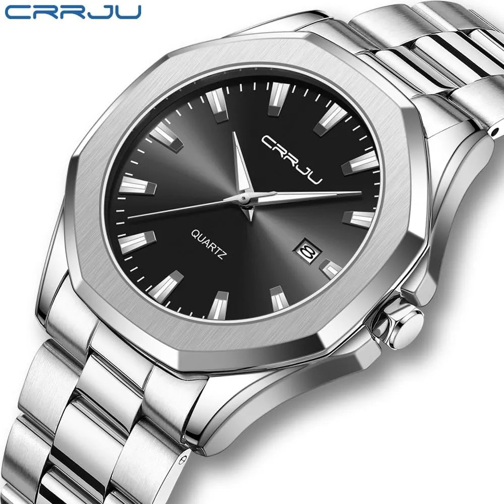 Business Simple Luminous Analog Quartz Wristwatches CRRJU Men's Fashion Luxury Classical Leather Watches giant thrust sketch interior for Men 