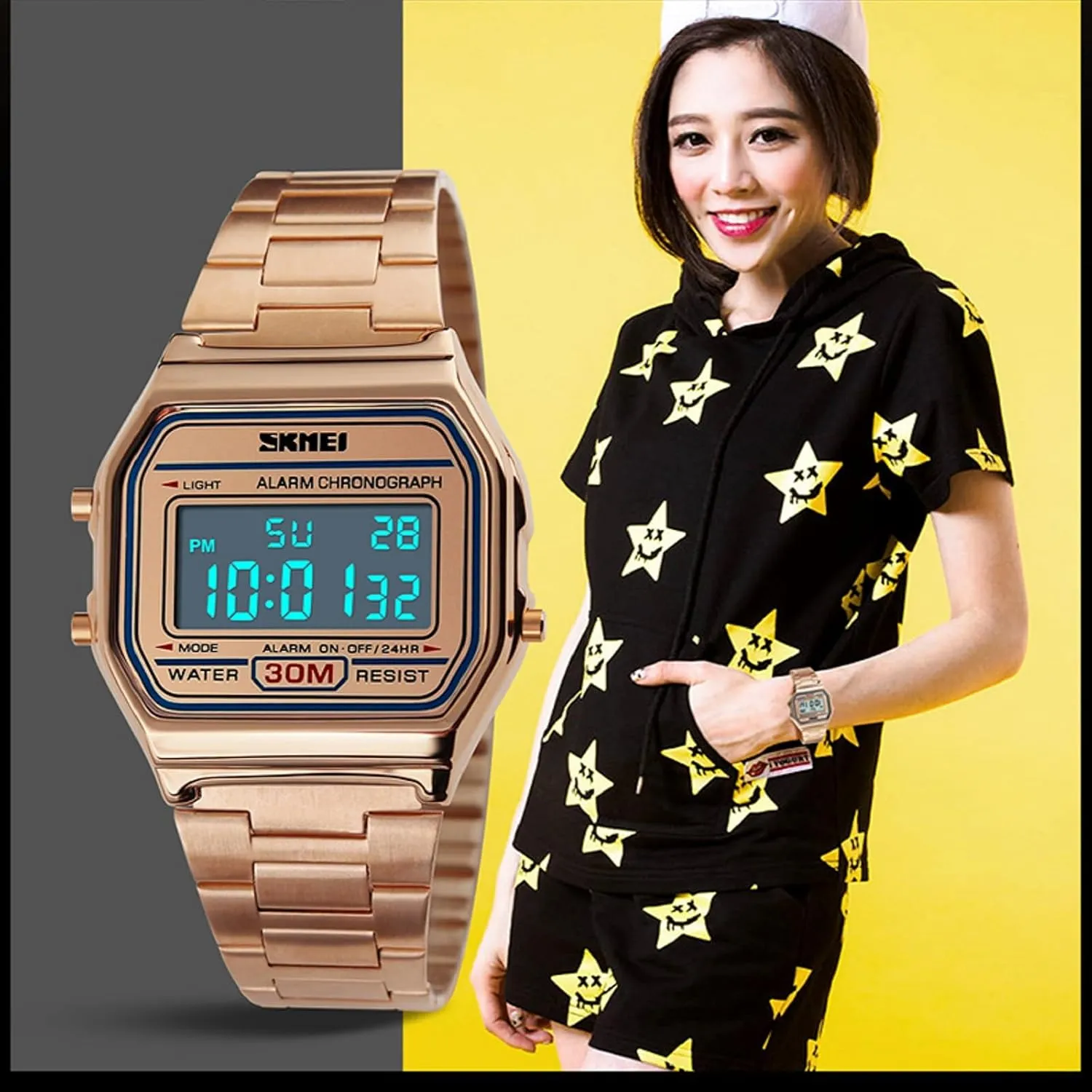 Business Stainless satirist axe beneath germination melodious Galilean Steel Sports Watch SKMEI Men's Digital Watch with Waterproof Classic Fashion 