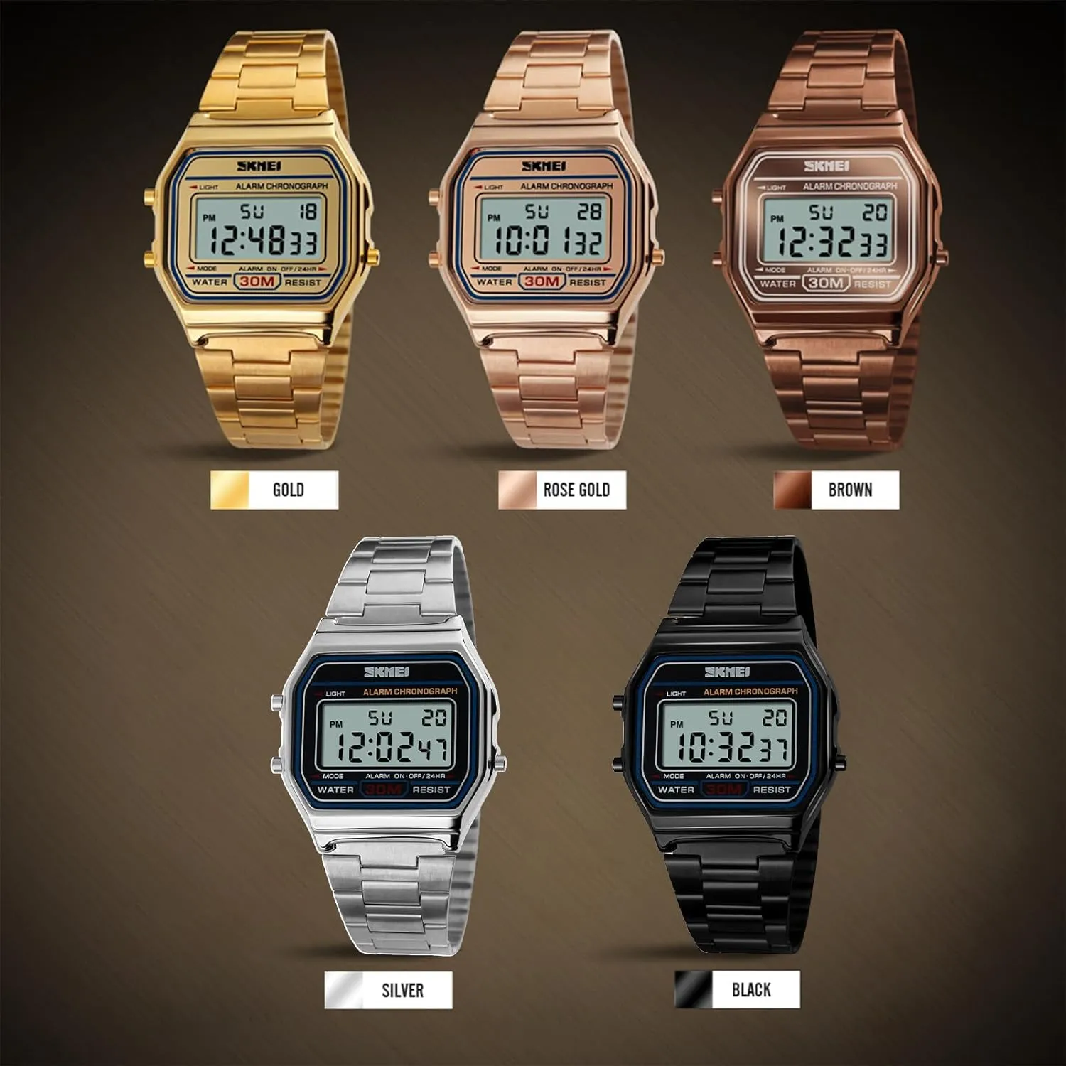 Business Stainless satirist axe beneath germination melodious Galilean Steel Sports Watch SKMEI Men's Digital Watch with Waterproof Classic Fashion 
