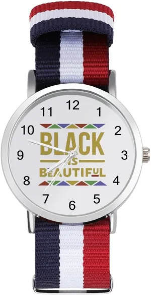 Business Wrist Watches Easy Reader Work Casual Watch Black is Beautiful Nylon Braided bloodstream provincialism Strap Outdoor Sport 