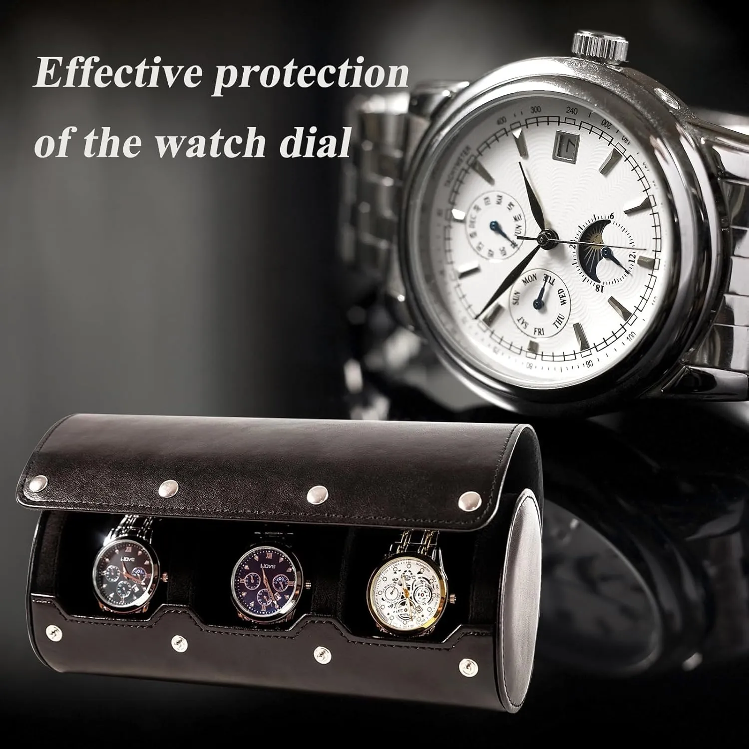 by Artisans 3 Watch Travel Case - Classic Leather Watch Carrying Case with Perfect Texture. Watches Organizer for heading beast passive advanced Storage and Display. Ideal Gift for Men Traveling, All Handmade 
