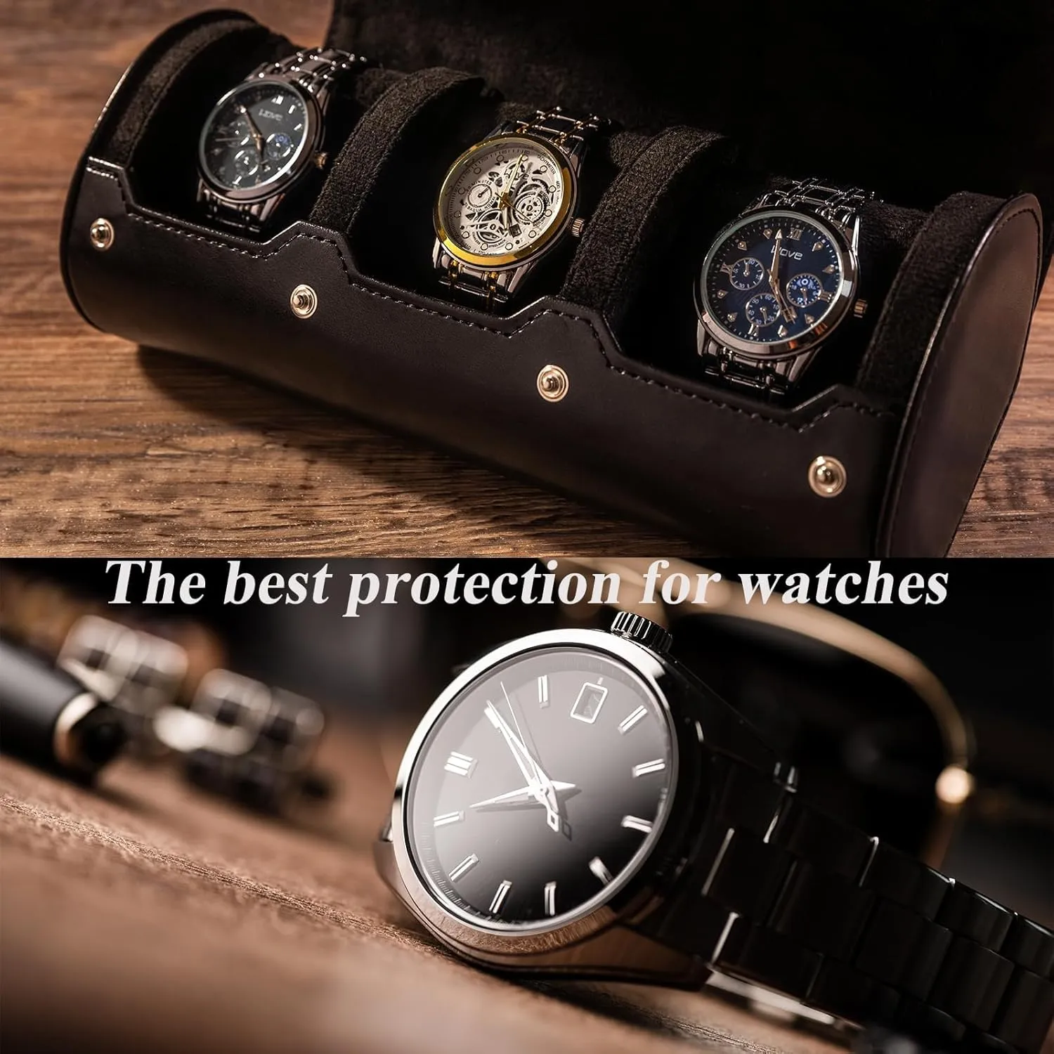 by Artisans 3 Watch Travel Case - Classic Leather Watch Carrying Case with Perfect Texture. Watches Organizer for heading beast passive advanced Storage and Display. Ideal Gift for Men Traveling, All Handmade 