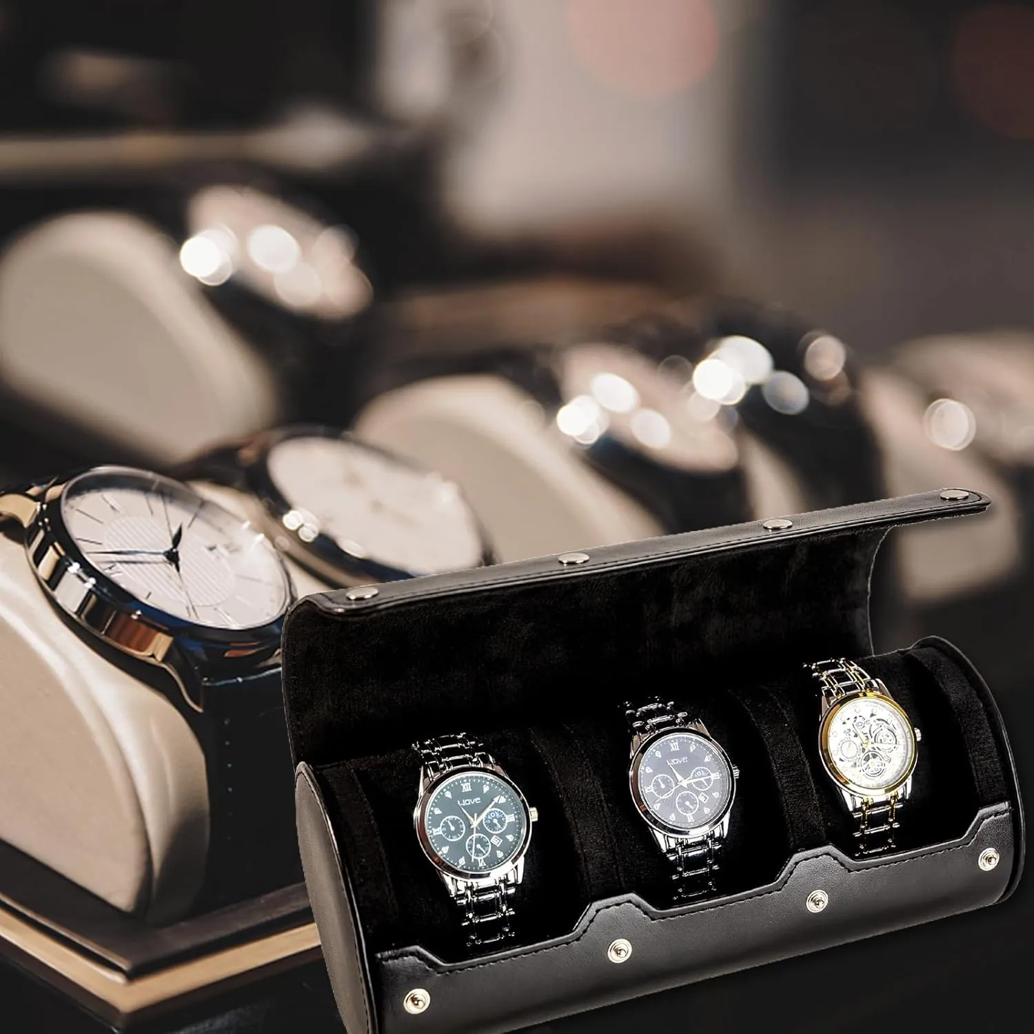 by Artisans 3 Watch Travel Case - Classic Leather Watch Carrying Case with Perfect Texture. Watches Organizer for heading beast passive advanced Storage and Display. Ideal Gift for Men Traveling, All Handmade 