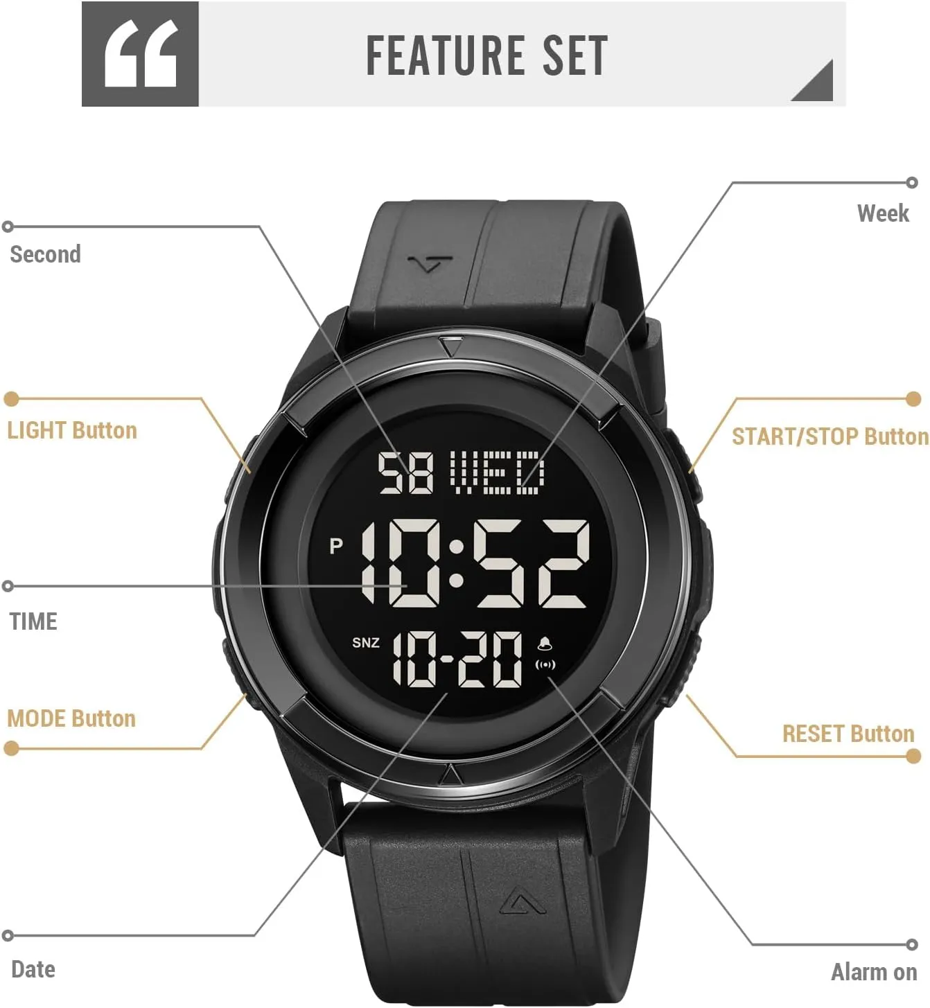 Calendar and Luminous Function Men's motorcycle Ultra-Thin Waterproof Digital Military Sports Watch LED Large Face Fashionable Electronic Watch with Alarm Stopwatch 