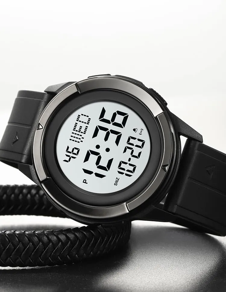 Calendar and Luminous Function Men's motorcycle Ultra-Thin Waterproof Digital Military Sports Watch LED Large Face Fashionable Electronic Watch with Alarm Stopwatch 