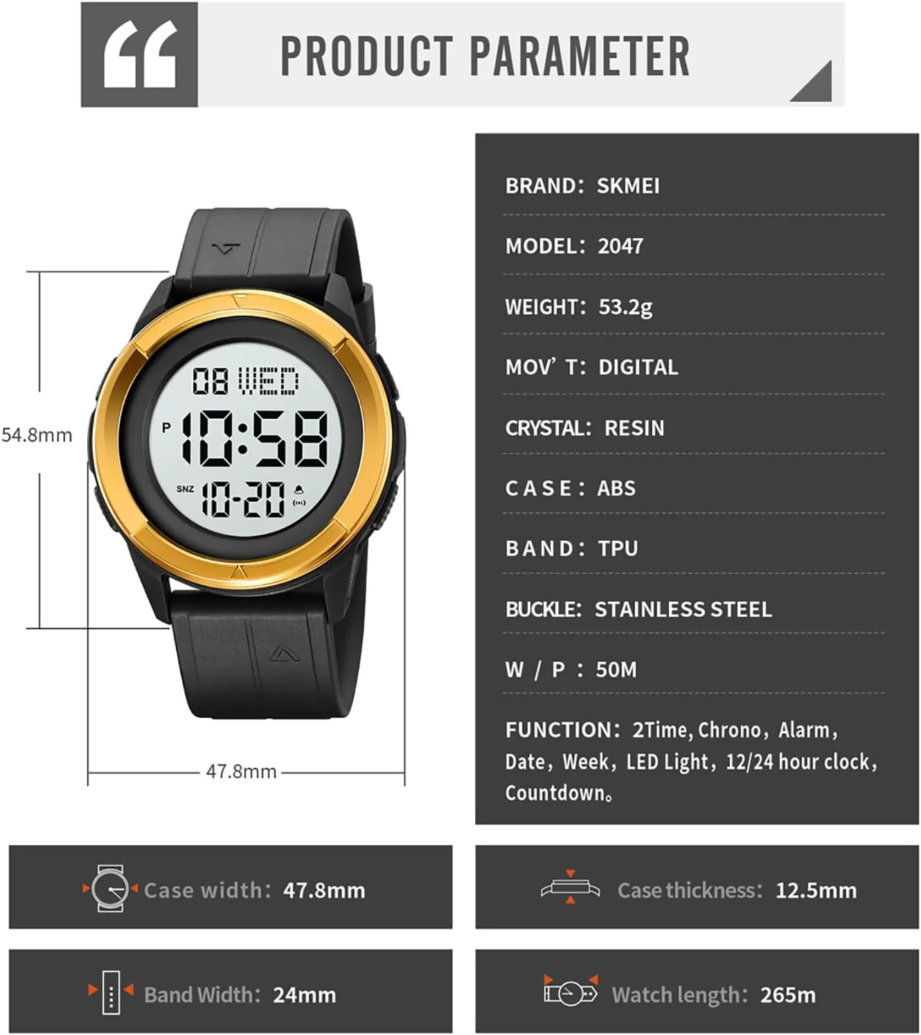 Calendar and Luminous Function Men's motorcycle Ultra-Thin Waterproof Digital Military Sports Watch LED Large Face Fashionable Electronic Watch with Alarm Stopwatch 