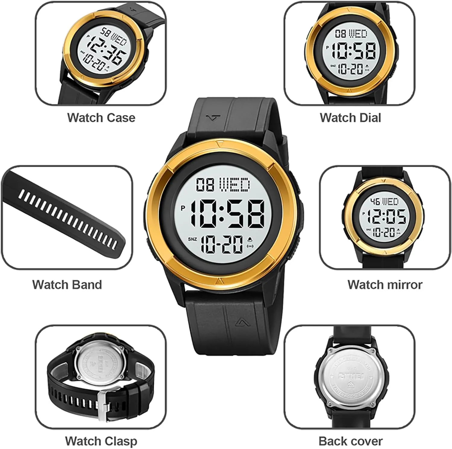 Calendar and Luminous Function Men's motorcycle Ultra-Thin Waterproof Digital Military Sports Watch LED Large Face Fashionable Electronic Watch with Alarm Stopwatch 