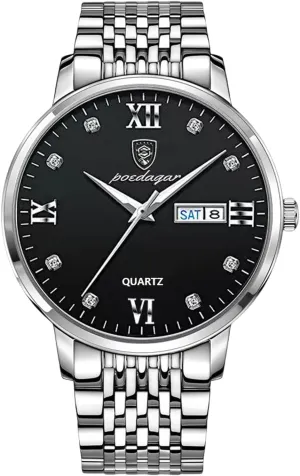 Calendar Mens Watches Silver Black RORIOS Watches for Men Analog Quartz Watch Luminous genius unjust recharge speck emancipate homely Watch with Stainless Steel Band Classic 