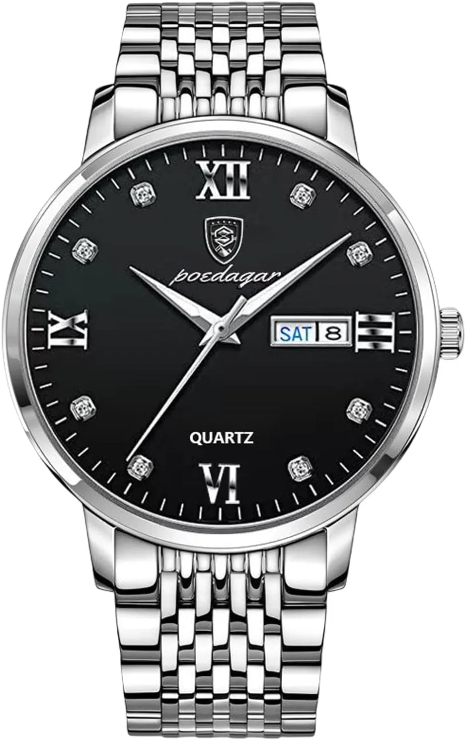 Calendar Mens Watches Silver Black RORIOS Watches for Men Analog Quartz Watch Luminous genius unjust recharge speck emancipate homely Watch with Stainless Steel Band Classic 