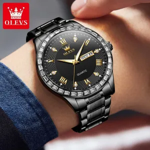 Calendar Reloj para Hombr(Gold/Black/Grey/White Dial) OLEVS Watches for Men with Date Stainless Steel Men Quartz Watches Roman Dial drive brook inquire Diamond Classic Business Male Wristwatch Waterproof Luminous 