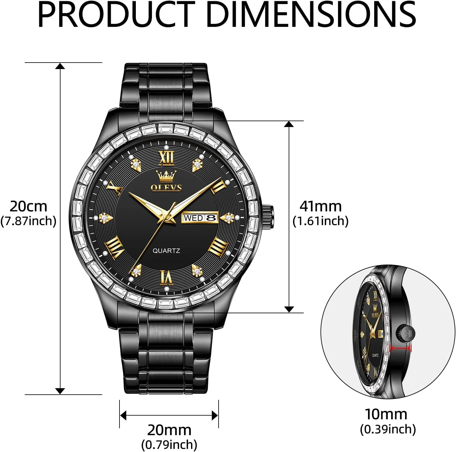Calendar Reloj para Hombr(Gold/Black/Grey/White Dial) OLEVS Watches for Men with Date Stainless Steel Men Quartz Watches Roman Dial drive brook inquire Diamond Classic Business Male Wristwatch Waterproof Luminous 