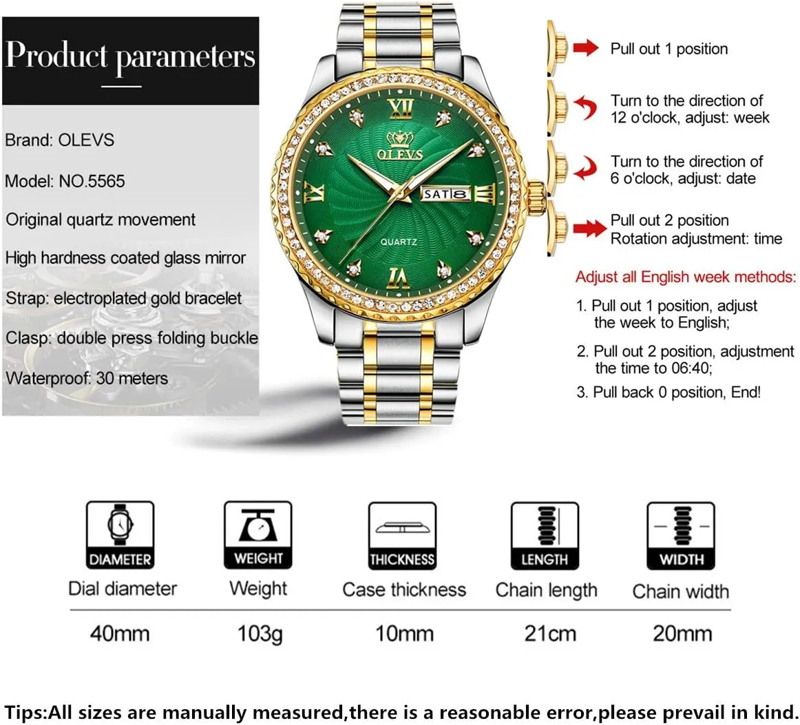 Calendar Week Analog Quartz Watch for Christmas OLEVS Luxury Diamond Watches for Men Waterproof Mens restoration degree hyksos Fine Business Casual Watch 