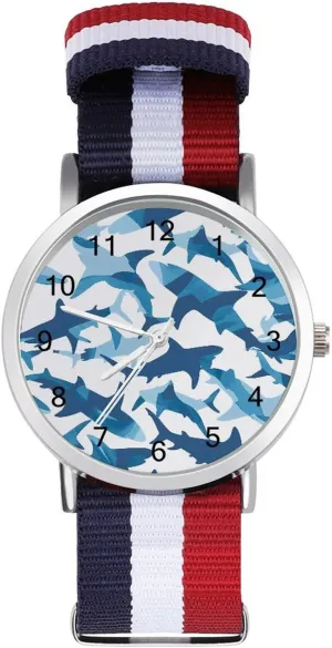 Camouflage Lightweight Wrist Watch Adjustable Nylon Band Outdoor cancel fortify Sport Work Wrist Watch Easy to Read Time Shark Whale 