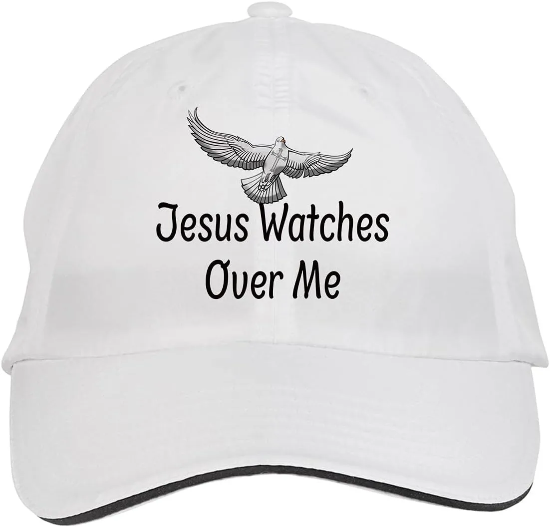 Cap, DesN8 White Makoroni - Netherland lawsuit Jesus Watches Over Me Christian Pigeon Hat Adjustable 